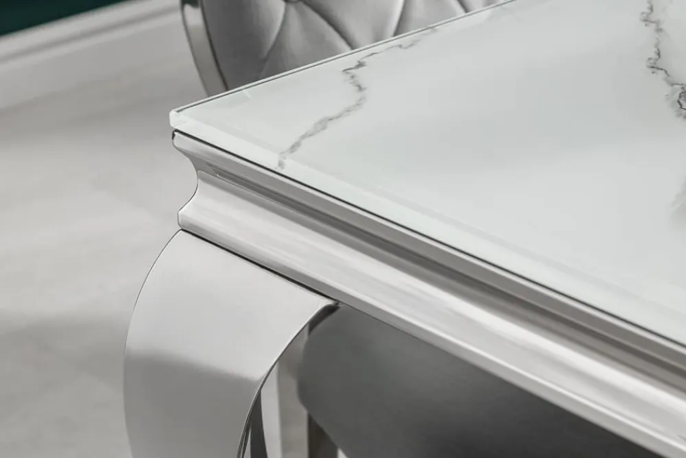 Riess-Ambiente Esstische > Design Esstisch MODERN BAROCK 200cm weiß chrom Glasplatte Marmor Edelstahlbeine