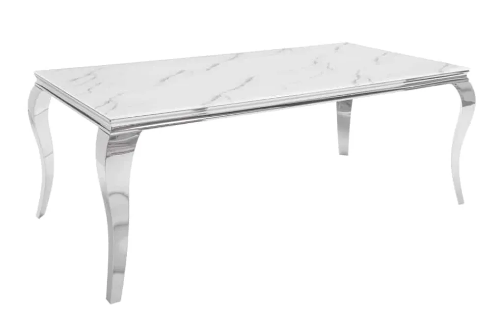 Riess-Ambiente Esstische > Design Esstisch MODERN BAROCK 200cm weiß chrom Glasplatte Marmor Edelstahlbeine