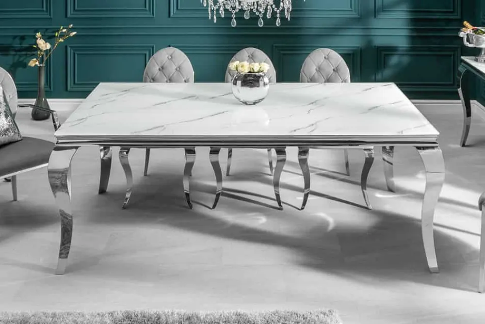 Riess-Ambiente Esstische > Design Esstisch MODERN BAROCK 180cm weiß chrom Glasplatte Marmor Edelstahlbeine