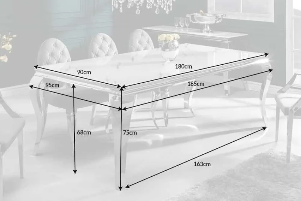 Riess-Ambiente Esstische > Design Esstisch MODERN BAROCK 180cm weiß chrom Glasplatte Marmor Edelstahlbeine
