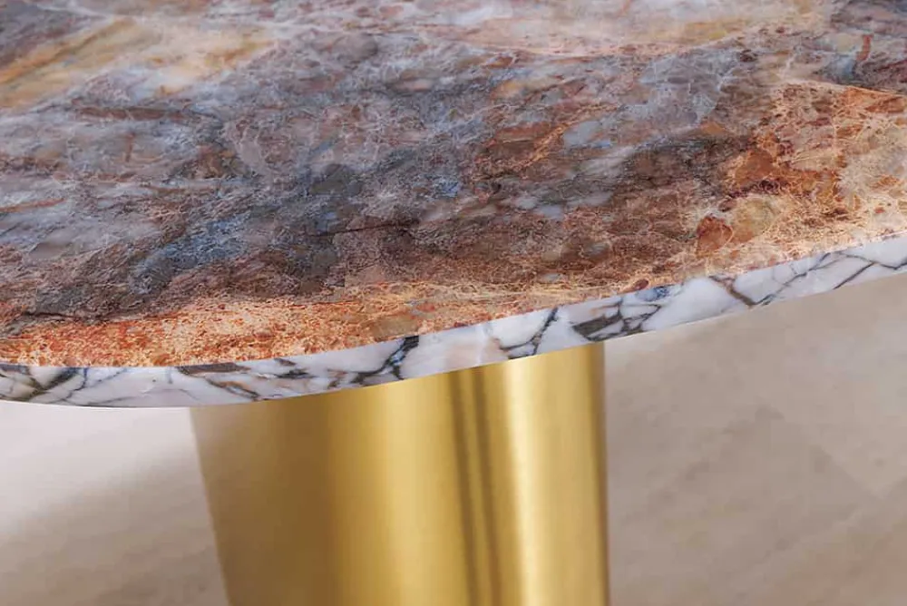 Riess-Ambiente Goldene Möbel|Esstische > Design Esstisch ORGANIC 200cm grau weiß braun Naturstein Marmor Metall brushed gold
