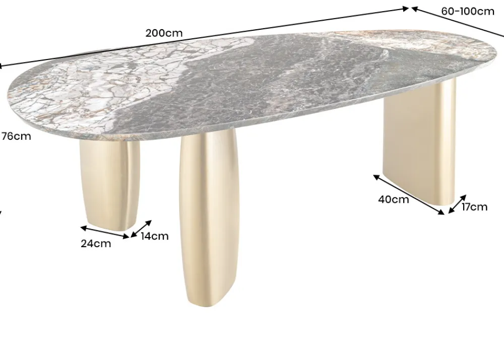 Riess-Ambiente Goldene Möbel|Esstische > Design Esstisch ORGANIC 200cm grau weiß braun Naturstein Marmor Metall brushed gold