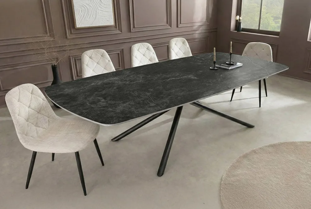 Riess-Ambiente Esstische > Design Esstisch OSAKA 160cm anthrazit Keramik schwarz Sterngestell Metall