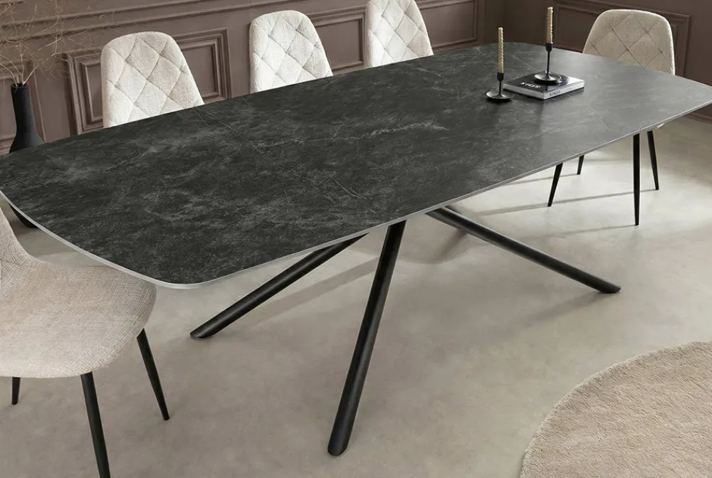 Riess-Ambiente Esstische > Design Esstisch OSAKA 160cm anthrazit Keramik schwarz Sterngestell Metall