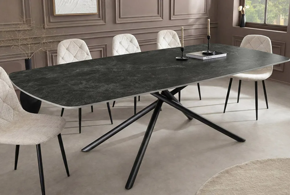 Riess-Ambiente Esstische > Design Esstisch OSAKA 160cm anthrazit Keramik schwarz Sterngestell Metall