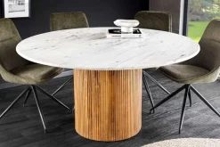 Riess-Ambiente Skandinavisch|Esstische > Design Esstisch TRES CHIC 140cm weiß Marmorplatte rund braun Mangoholz