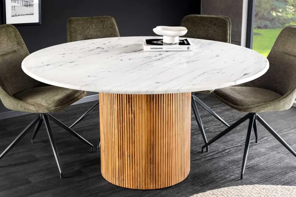 Riess-Ambiente Skandinavisch|Esstische > Design Esstisch TRES CHIC 140cm weiß Marmorplatte rund braun Mangoholz