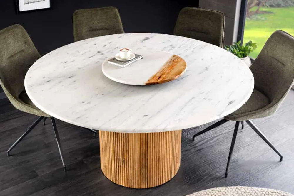 Riess-Ambiente Skandinavisch|Esstische > Design Esstisch TRES CHIC 140cm weiß Marmorplatte rund braun Mangoholz