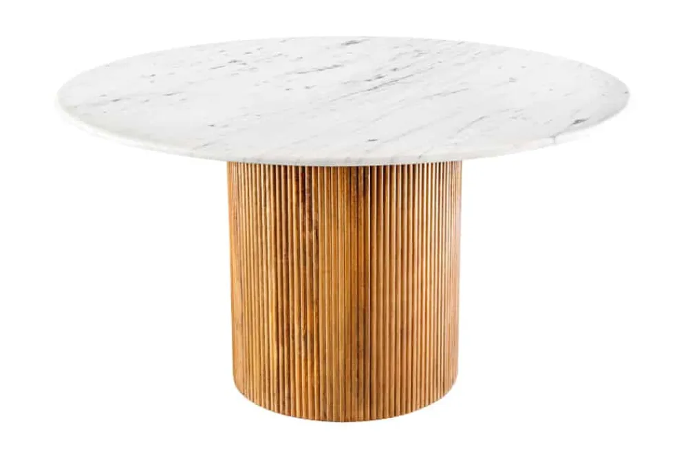 Riess-Ambiente Skandinavisch|Esstische > Design Esstisch TRES CHIC 140cm weiß Marmorplatte rund braun Mangoholz