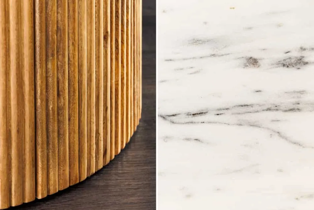 Riess-Ambiente Skandinavisch|Esstische > Design Esstisch TRES CHIC 140cm weiß Marmorplatte rund braun Mangoholz