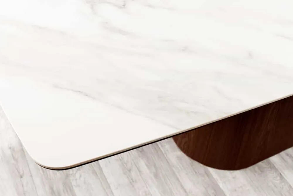 Riess-Ambiente Esstische > Design Esstisch UNIQUE 200cm weiß Walnuss Keramik Marmor Säulenfuß