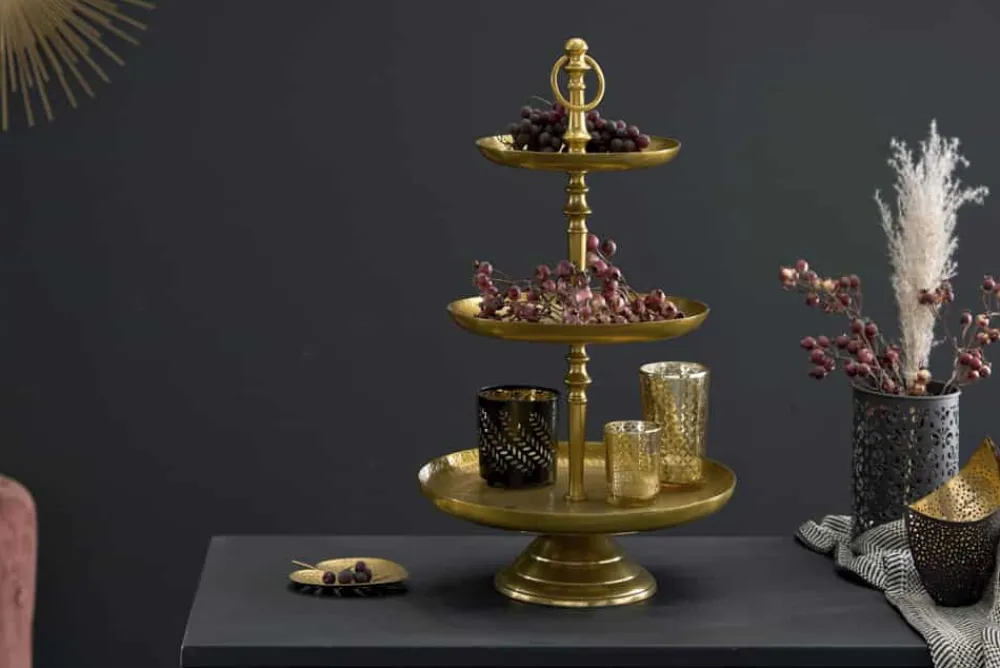 Riess-Ambiente Goldene Möbel|Etageren & Tabletts > Design Etagere ORIENT 50cm gold im Wild Hammerschlag mit drei Etagen