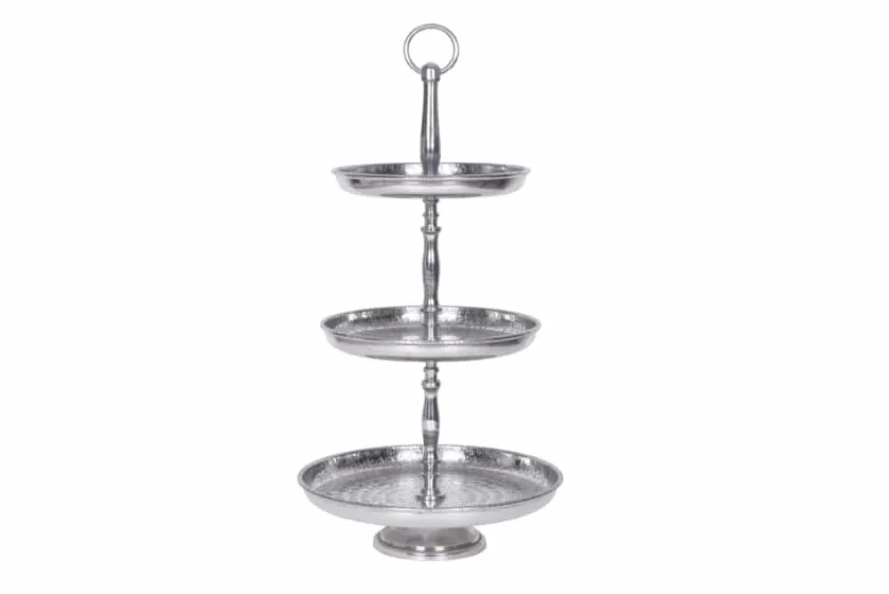 Riess-Ambiente Etageren & Tabletts > Design Etagere ORIENT 50cm silber im Wild Hammerschlag mit drei Etagen
