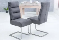 Riess-Ambiente Freischwinger|Industrial Loft > Design Freischwinger Stuhl COMFORT vintage grau mit Edelstahl-Gestell