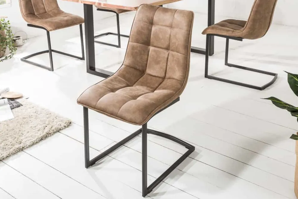 Riess-Ambiente Freischwinger|Industrial Loft > Design Freischwinger Stuhl MIAMI taupe antik Microfaser Metallgestell matt schwarz