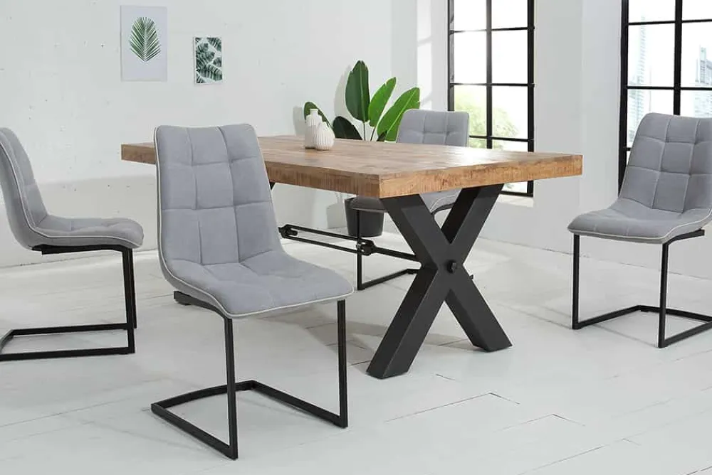 Riess-Ambiente Freischwinger|Industrial Loft > Design Freischwinger Stuhl MIAMI hellgrau Metallgestell matt schwarz