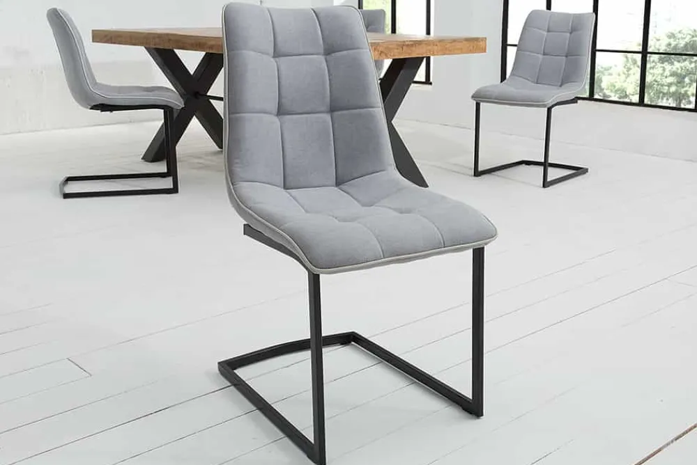 Riess-Ambiente Freischwinger|Industrial Loft > Design Freischwinger Stuhl MIAMI hellgrau Metallgestell matt schwarz