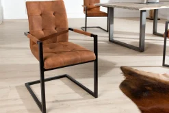 Riess-Ambiente Freischwinger|Industrial Loft > Design Freischwinger Stuhl OXFORD vintage braun mit Armlehne Eisengestell