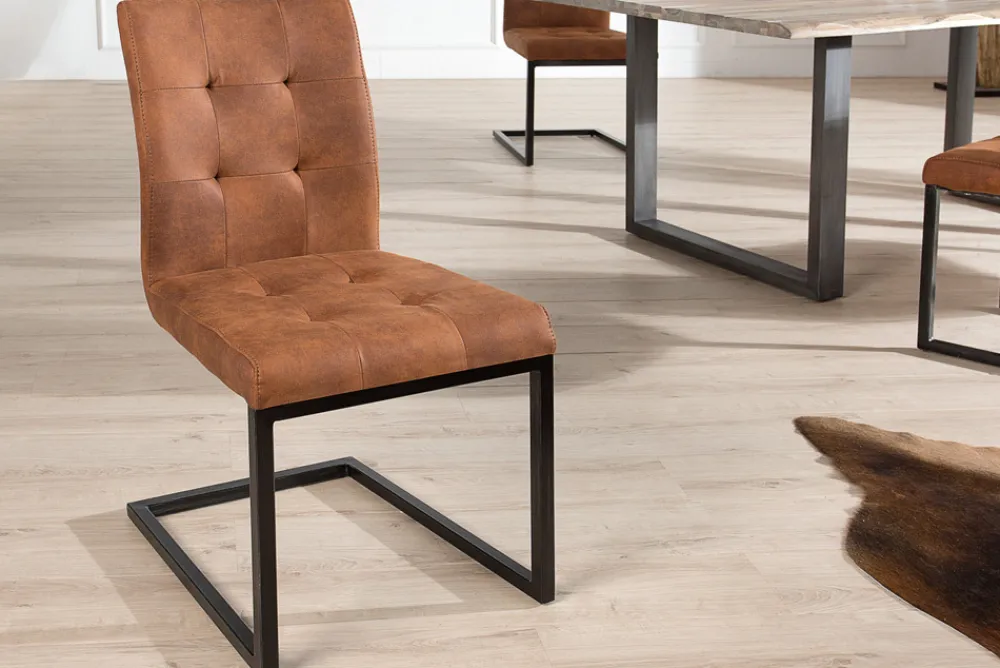 Riess-Ambiente Freischwinger|Industrial Loft > Design Freischwinger Stuhl OXFORD vintage braun Gestell Eisen
