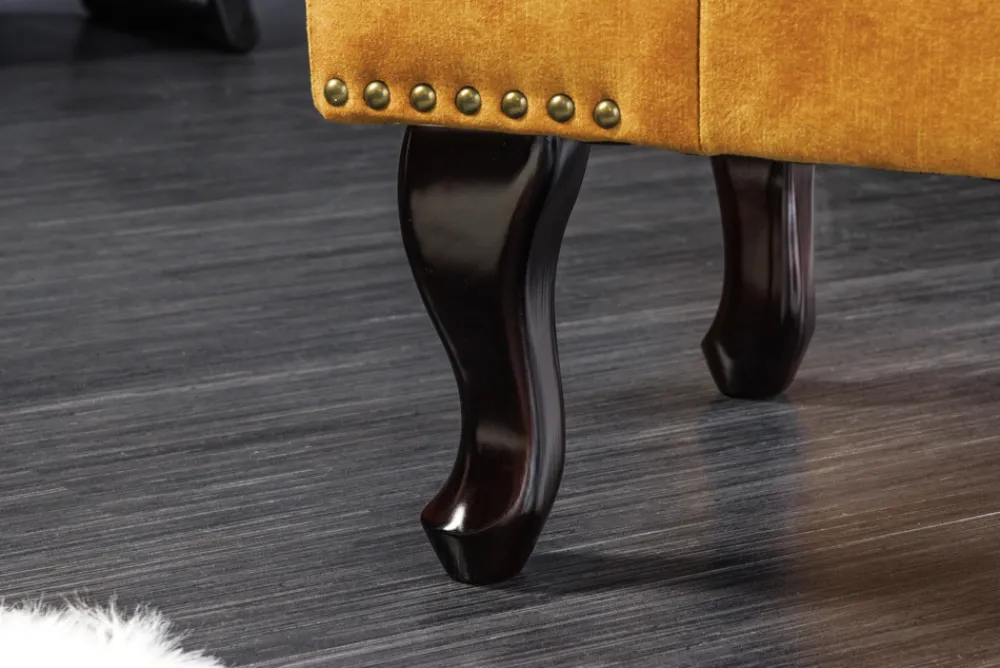 Riess-Ambiente Polsterhocker|Sitzhocker > Design Fußhocker CHESTERFIELD 80cm senfgelb Samt Knopfheftung Nietenbesatz
