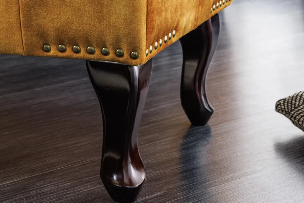 Riess-Ambiente Polsterhocker|Sitzhocker > Design Fußhocker CHESTERFIELD 80cm senfgelb Samt Knopfheftung Nietenbesatz
