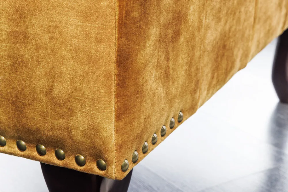 Riess-Ambiente Polsterhocker|Sitzhocker > Design Fußhocker CHESTERFIELD 80cm senfgelb Samt Knopfheftung Nietenbesatz