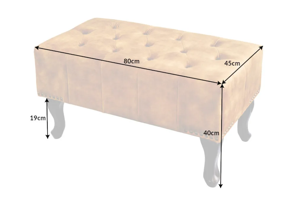 Riess-Ambiente Polsterhocker|Sitzhocker > Design Fußhocker CHESTERFIELD 80cm senfgelb Samt Knopfheftung Nietenbesatz