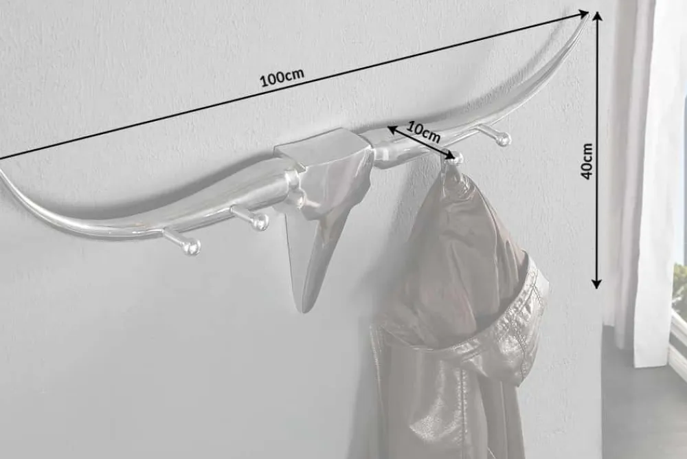 Riess-Ambiente Wanddekoration|Garderoben > Design Garderobe BULL 100cm Aluminium Wanddekoration Stierkopf