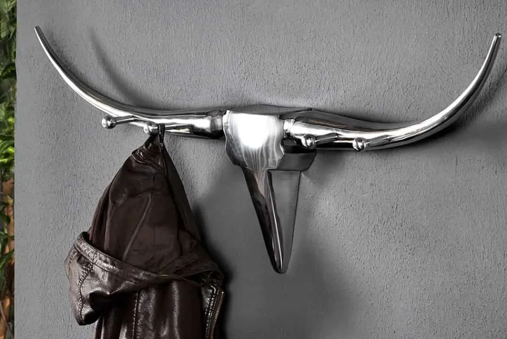 Riess-Ambiente Wanddekoration|Garderoben > Design Garderobe BULL 100cm Aluminium Wanddekoration Stierkopf