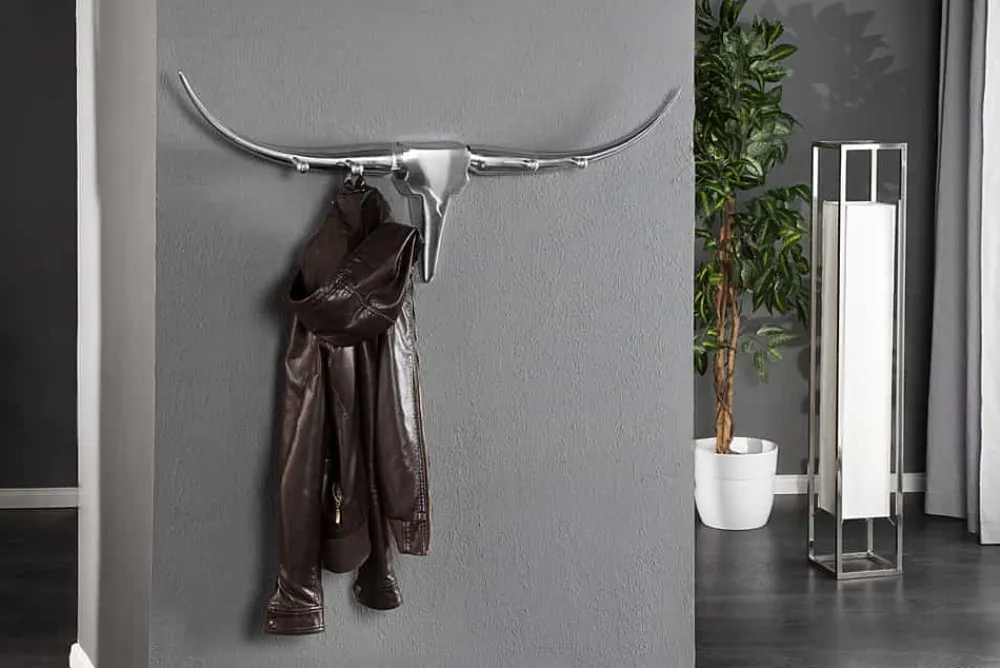 Riess-Ambiente Wanddekoration|Garderoben > Design Garderobe BULL 100cm Aluminium Wanddekoration Stierkopf