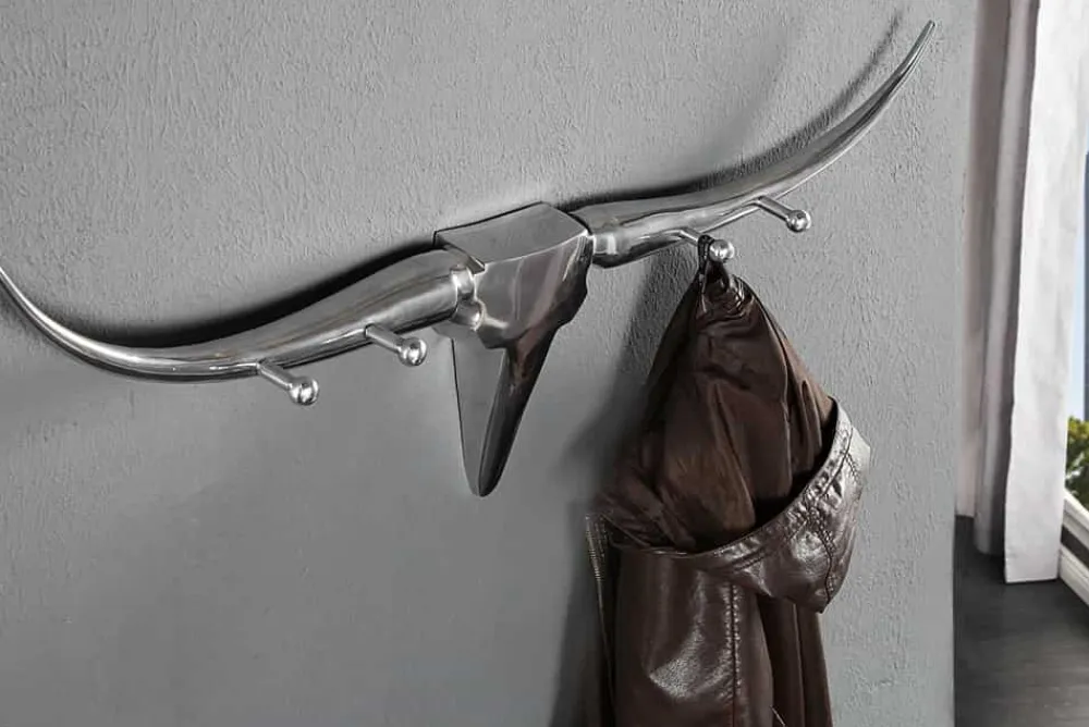 Riess-Ambiente Wanddekoration|Garderoben > Design Garderobe BULL 100cm Aluminium Wanddekoration Stierkopf