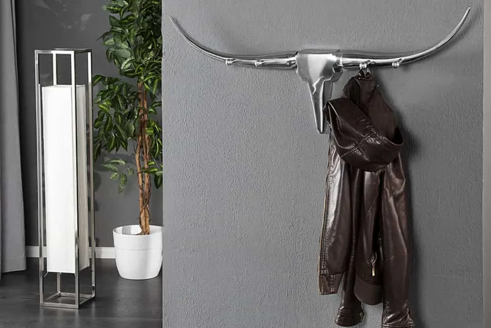 Riess-Ambiente Wanddekoration|Garderoben > Design Garderobe BULL 100cm Aluminium Wanddekoration Stierkopf