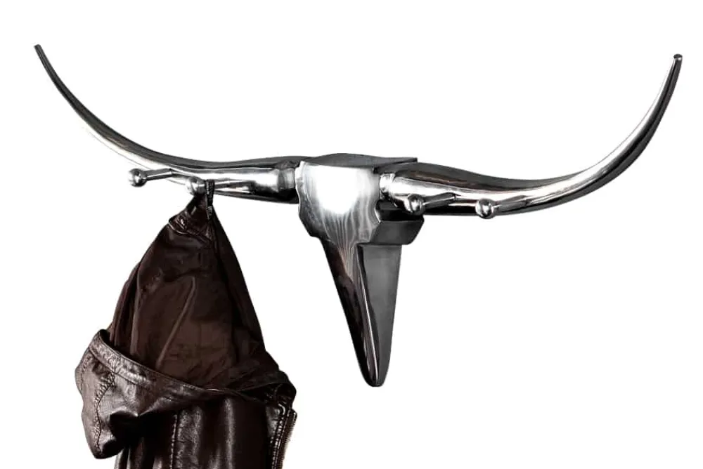 Riess-Ambiente Wanddekoration|Garderoben > Design Garderobe BULL 100cm Aluminium Wanddekoration Stierkopf