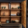 Riess-Ambiente Mehr...|Goldene Möbel > Design Highboard ILLUSION 120cm schwarz Mangoholz Massivholz mit 3D Schnitzereien gold Eisen Metallgestell