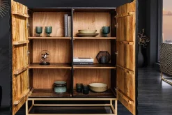 Riess-Ambiente Mehr...|Goldene Möbel > Design Highboard ILLUSION 120cm schwarz Mangoholz Massivholz mit 3D Schnitzereien gold Eisen Metallgestell