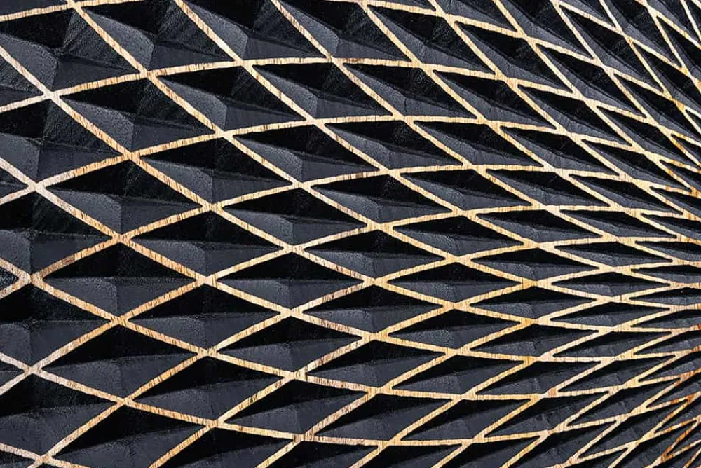 Riess-Ambiente Mehr...|Goldene Möbel > Design Highboard ILLUSION 120cm schwarz Mangoholz Massivholz mit 3D Schnitzereien gold Eisen Metallgestell