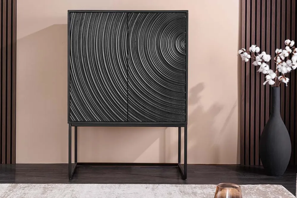 Riess-Ambiente Mehr...|Massivholzschränke > Design Highboard ORBIT 120cm schwarz Mangoholz mit 3D-Front Metall
