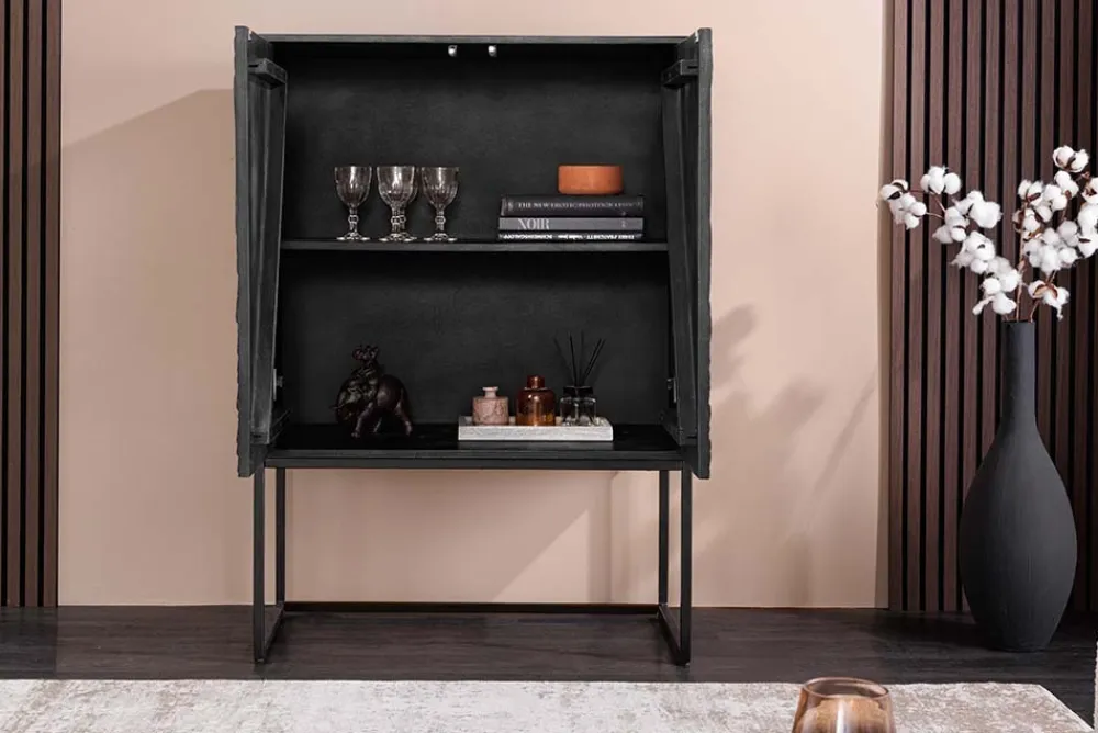 Riess-Ambiente Mehr...|Massivholzschränke > Design Highboard ORBIT 120cm schwarz Mangoholz mit 3D-Front Metall