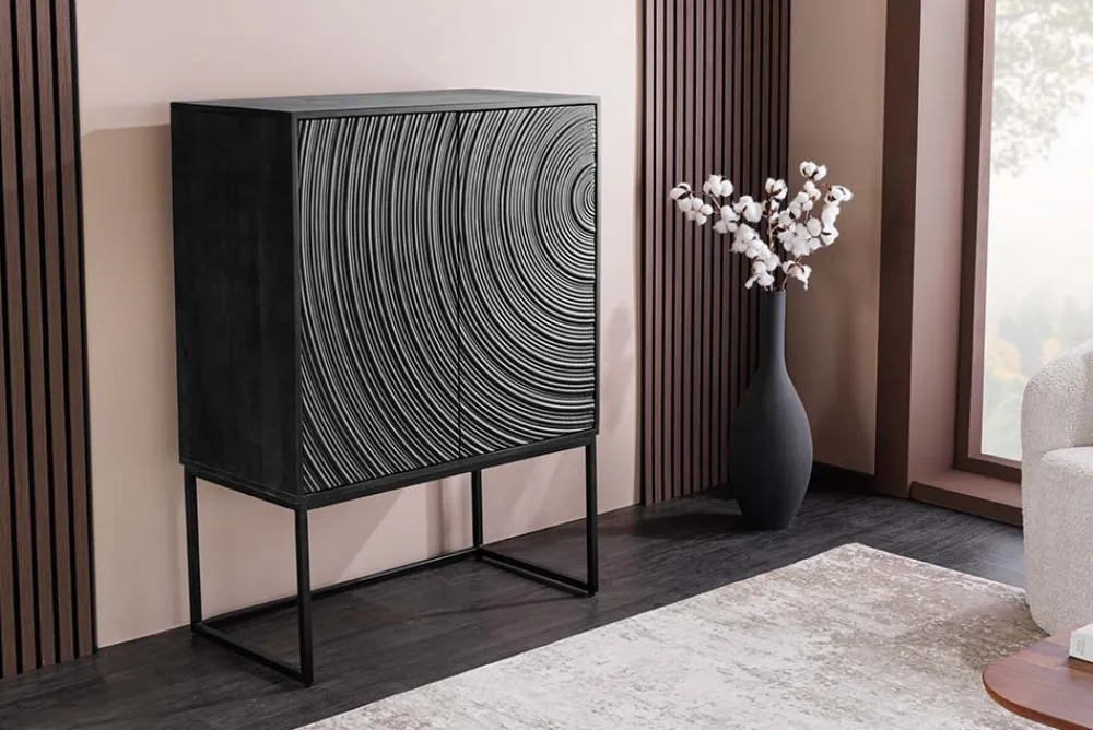 Riess-Ambiente Mehr...|Massivholzschränke > Design Highboard ORBIT 120cm schwarz Mangoholz mit 3D-Front Metall