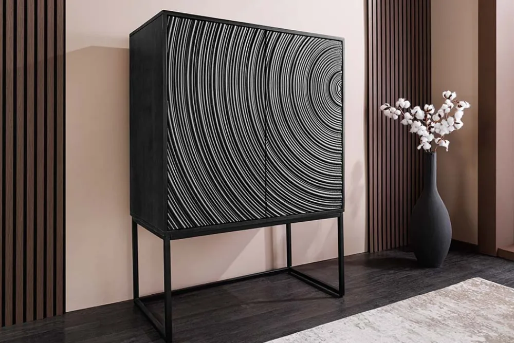 Riess-Ambiente Mehr...|Massivholzschränke > Design Highboard ORBIT 120cm schwarz Mangoholz mit 3D-Front Metall