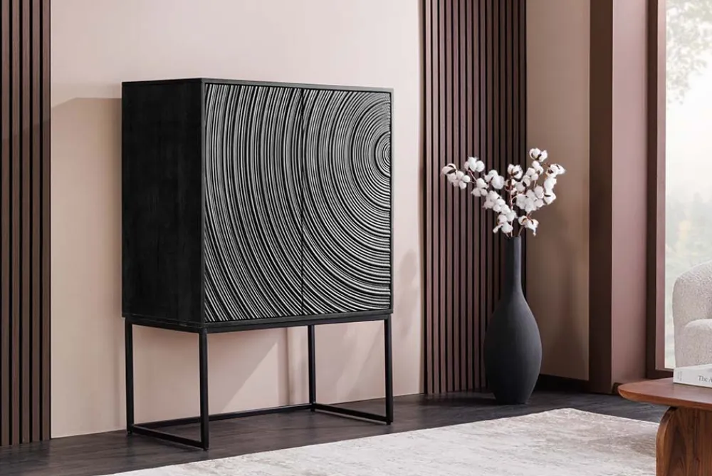 Riess-Ambiente Mehr...|Massivholzschränke > Design Highboard ORBIT 120cm schwarz Mangoholz mit 3D-Front Metall