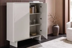 Riess-Ambiente Highboards > Design Highboard SAVOY 130cm kaschmir weiß Marmor Keramik mit Stauraum und 3D-Front