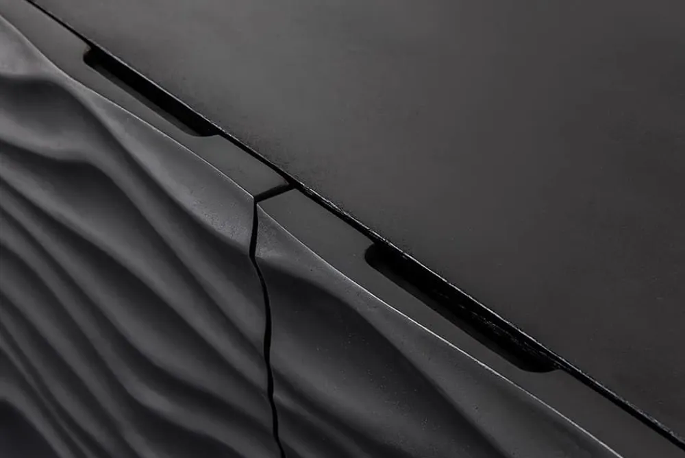 Riess-Ambiente Goldene Möbel|Highboards > Design Highboard WAVE 120cm schwarz Mangoholz mit 3D Schnitzereien mattgold Metallbeine