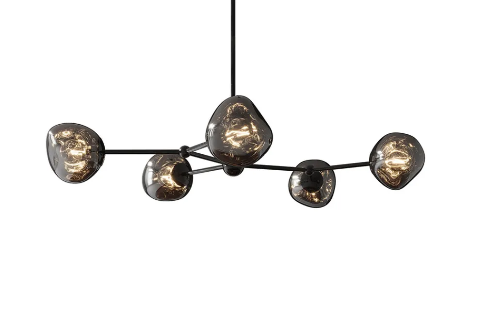Riess-Ambiente Hängelampen > Design Hängelampe LIQUID DIAMOND 100cm smoke schwarz Glas fünf Schirme Kugelleuchte