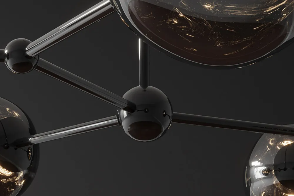 Riess-Ambiente Hängelampen > Design Hängelampe LIQUID DIAMOND 100cm smoke schwarz Glas fünf Schirme Kugelleuchte