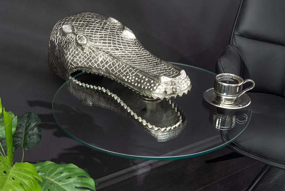 Riess-Ambiente Beistelltische > Design Hängetisch WILDLIFE CROCODILE 60cm silber Metall Krokodil Beistelltisch