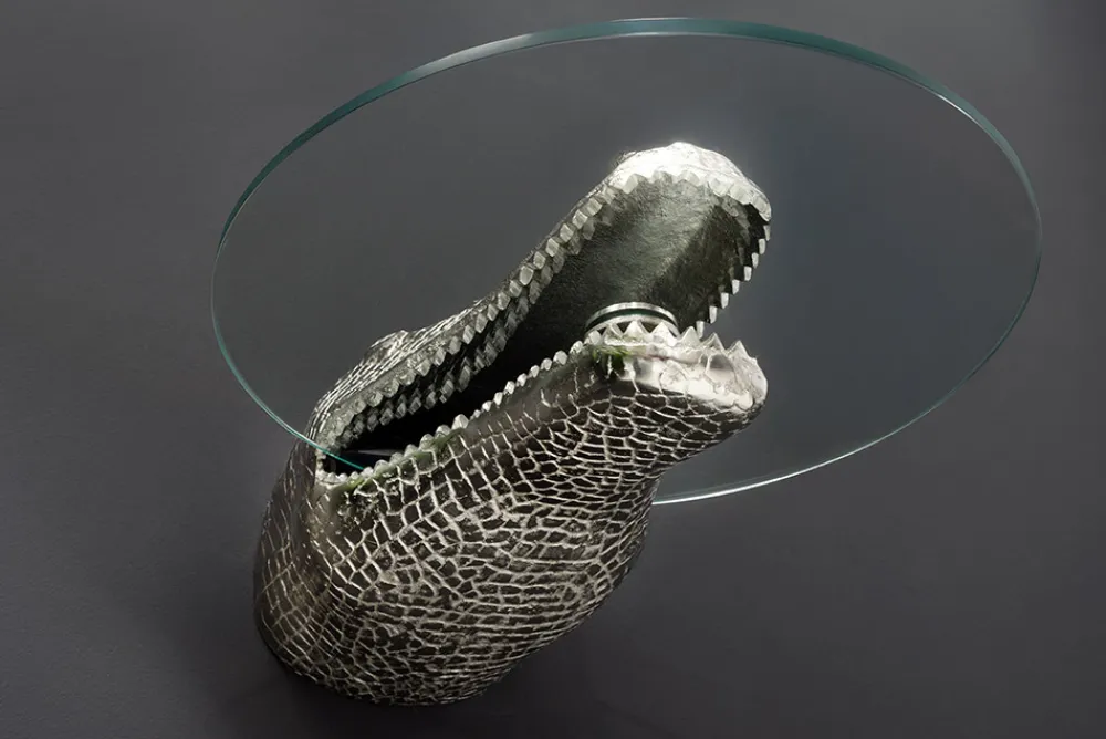 Riess-Ambiente Beistelltische > Design Hängetisch WILDLIFE CROCODILE 60cm silber Metall Krokodil Beistelltisch