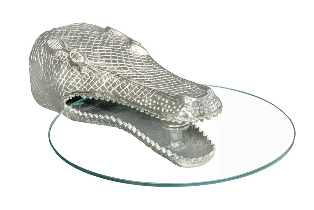 Riess-Ambiente Beistelltische > Design Hängetisch WILDLIFE CROCODILE 60cm silber Metall Krokodil Beistelltisch