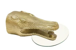Riess-Ambiente Beistelltische|Couchtische & Truhen > Design Hängetisch WILDLIFE CROCODILE 75cm gold Krokodil oval Glas Beistelltisch