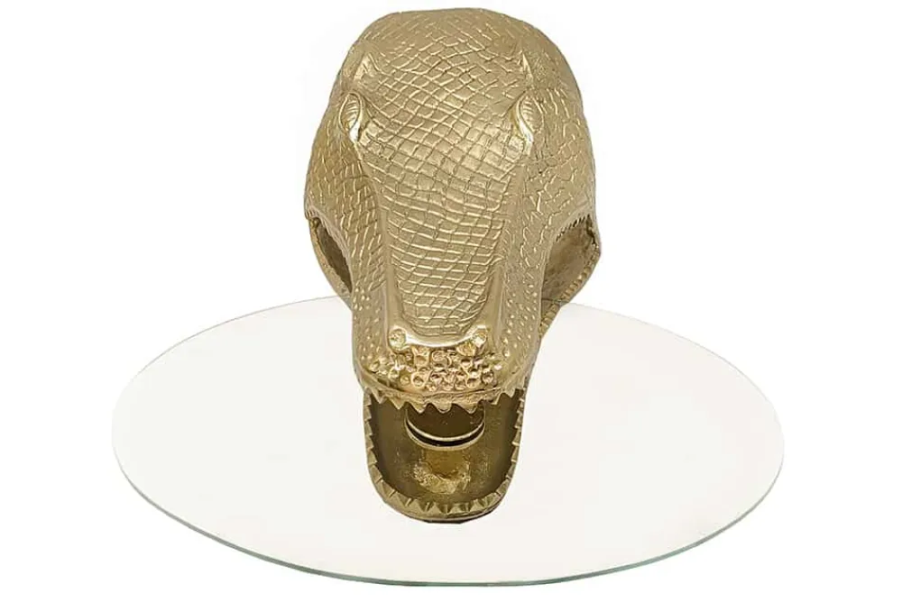 Riess-Ambiente Beistelltische|Couchtische & Truhen > Design Hängetisch WILDLIFE CROCODILE 75cm gold Krokodil oval Glas Beistelltisch